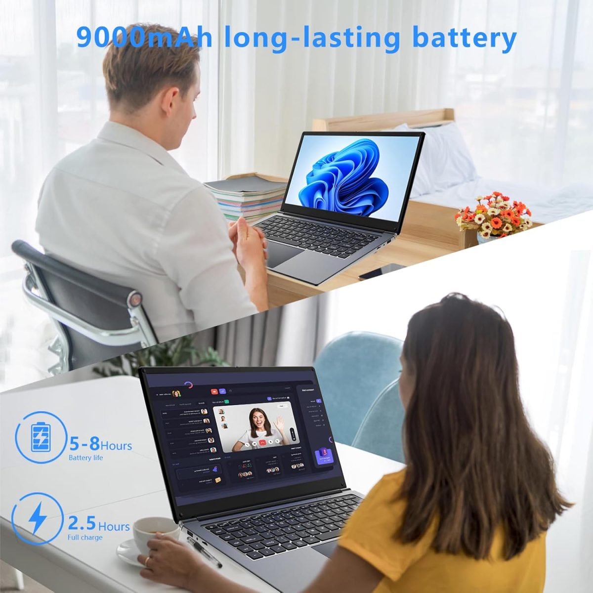 ⁦16 Inch Laptop, Portable Laptop with 6GB DDR and 64GB SSD,Expandable to 1TB.Quad Core Pentium Processor up to 2.64GHz.Mini HDMI.Dual Band WiFi. Webcam. Thin Laptops⁩ - الصورة ⁦7⁩