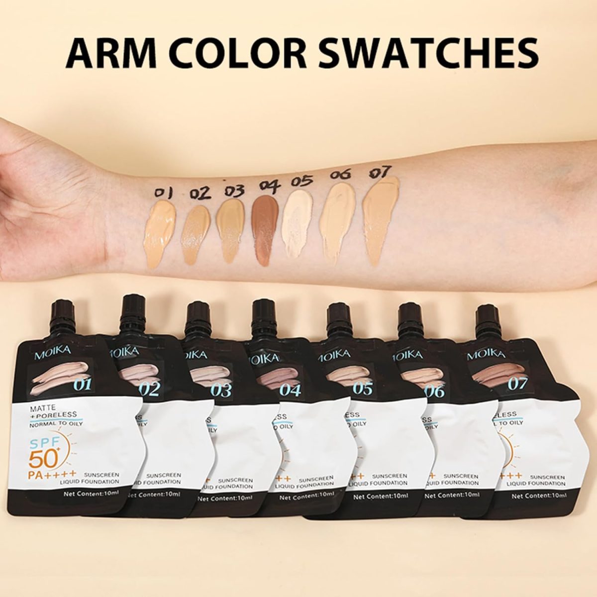⁦Liquid Foundation, Hydrating Matte Sunscreen Foundation with SPF 50+ Face Makeup Concealer for Normal to Oily (10ml, Natural White 05)⁩ - الصورة ⁦6⁩