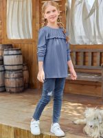 ⁦Girls' T-shirts, tunic, ruffles, long-sleeved shirts, leisure, loose tops, cute children's soft blouse⁩ - الصورة ⁦4⁩