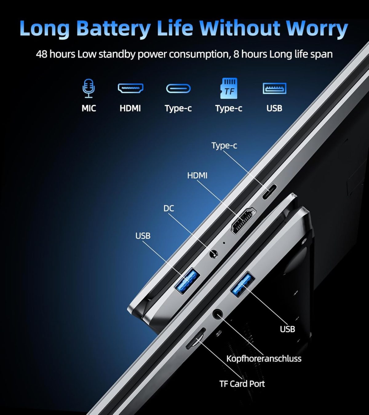⁦لابتوب ناكلود ويندوز 11، لابتوب 17.3 انش مع معالج كور i3، 4GB DDR3 128GB SSD، بطارية 60800mWh FHD، شاشة IPS نوع C، HDMI، واي فاي 5G، بلوتوث 4.2، كاميرا ويب، USB3.2⁩ - الصورة ⁦7⁩