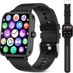 ساعة ذكية 2023 (استقبال المكالمات/الاتصال) متتبع اللياقة البدنية متوافقة مع ايفون واندرويد، شاشة لمس كاملة 1.7 انش، مراقب معدل ضربات القلب وضغط الدم، ساعة رقمية مقاومة للماء IP67 للنساء والرجال - اسود