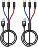 كيبل شحن 3 في 1، كيبل شحن متعدد بطول 1.2 متر، كيبل شحن سريع مع منفذ نوع سي ومايكرو USB وايفون، متوافق مع ايفون 14 13 جالكسي اس 20 اس 9 ومايكرو يو اس بي