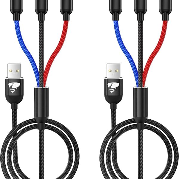 كيبل شحن 3 في 1، كيبل شحن متعدد بطول 1.2 متر، كيبل شحن سريع مع منفذ نوع سي ومايكرو USB وايفون، متوافق مع ايفون 14 13 جالكسي اس 20 اس 9 ومايكرو يو اس بي