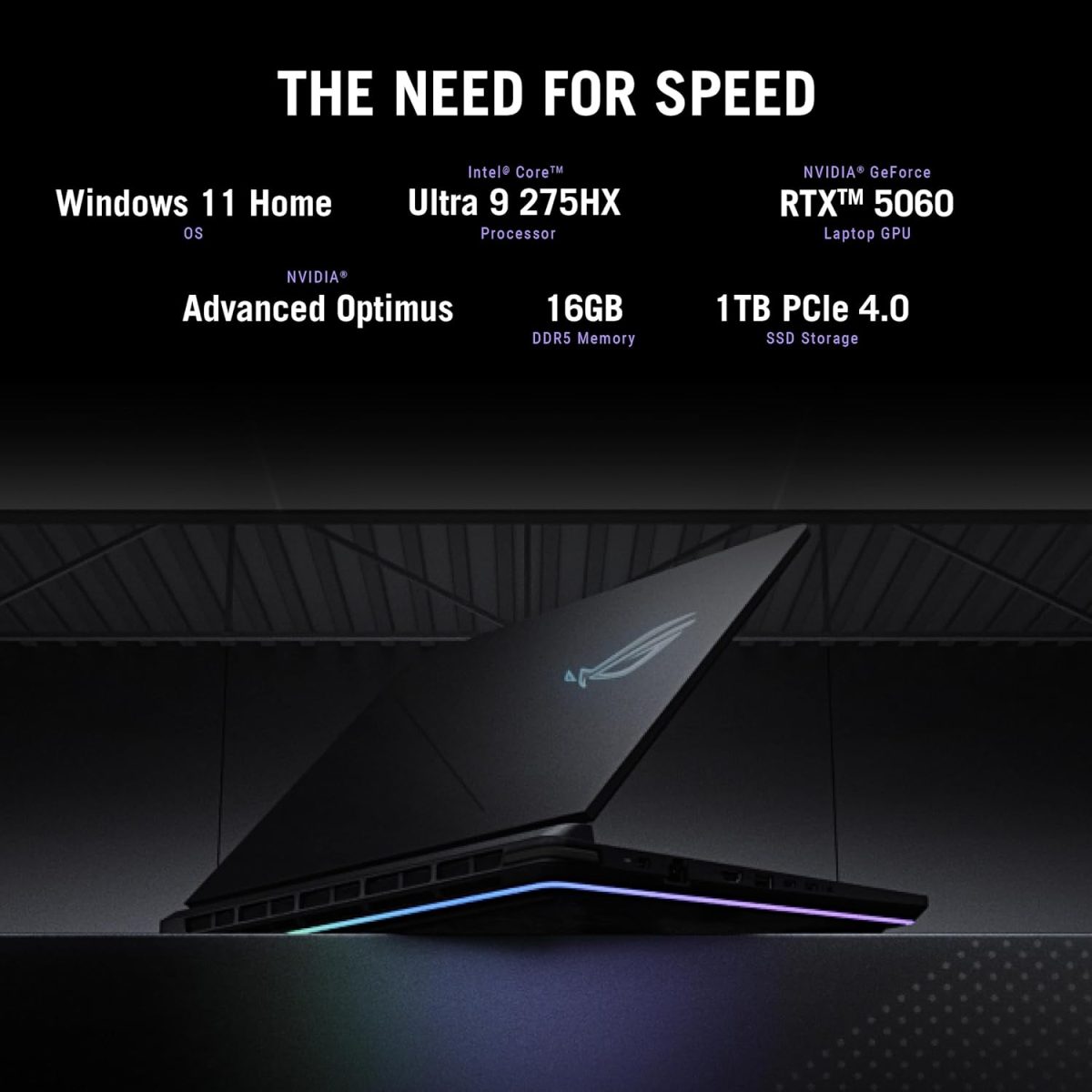 ⁦ASUS ROG Strix G16 (2025) Gaming Laptop, 16” ROG Nebula Display 16:10 2.5K 240Hz/3ms, NVIDIA® GeForce RTX™ 5060 GPU, Intel® Core™ Ultra 9 Processor 275HX, 16GB DDR5, 1TB SSD, Wi-Fi 7, Wind11 Home⁩ - الصورة ⁦2⁩