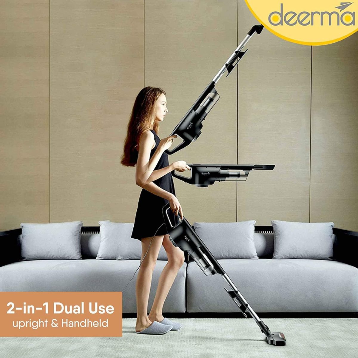 ⁦ديرما مكنسة كهربائية محمولة باليد DX600 2 في 1 بسعة كبيرة 800 مل وسلة غبار 15 كيلو باسكال وقوة شفط 15 كيلو باسكال وفلتر من الستانلس ستيل و4 طبقات فلتر هيبا متعددة الوظائف 600 واط - اسود⁩ - الصورة ⁦2⁩