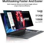 ⁦ايركسوان لابتوب بشاشة مزدوجة 15.6 انش + شاشة لمس 7 انش وذاكرة RAM 16GB وSSD 512GB ومعالج انتل N100 الجيل 12 (حتى 3.4GHz) وويندوز 11 وكيبورد باضاءة خلفية وبصمة اصبع⁩ - الصورة ⁦4⁩