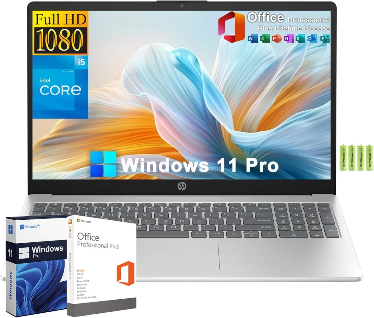 HP لابتوب 15.6 انش FHD للطلاب والاعمال، انتل كور i5-1235U الجيل 12 (حتى 4.4GHz)، 16GB RAM 512GB PCIe SSD، كيبورد رقمية، مايكروسوفت اوفيس مدى الحياة، ويندوز 11 برو، واي فاي 6، بلوتوث 5.3، HDMI، مع