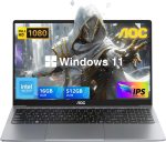 AOC لابتوب 16GB RAM 512GB SSD بشاشة FHD 15.6 انش (حتى 3.6GHz) ويندوز 11، خفيف ورفيع، هيكل معدني، كاميرا ويب، نوع C، USB3.2