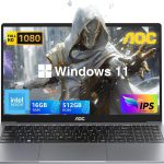 AOC لابتوب 16GB RAM 512GB SSD بشاشة FHD 15.6 انش (حتى 3.6GHz) ويندوز 11، خفيف ورفيع، هيكل معدني، كاميرا ويب، نوع C، USB3.2