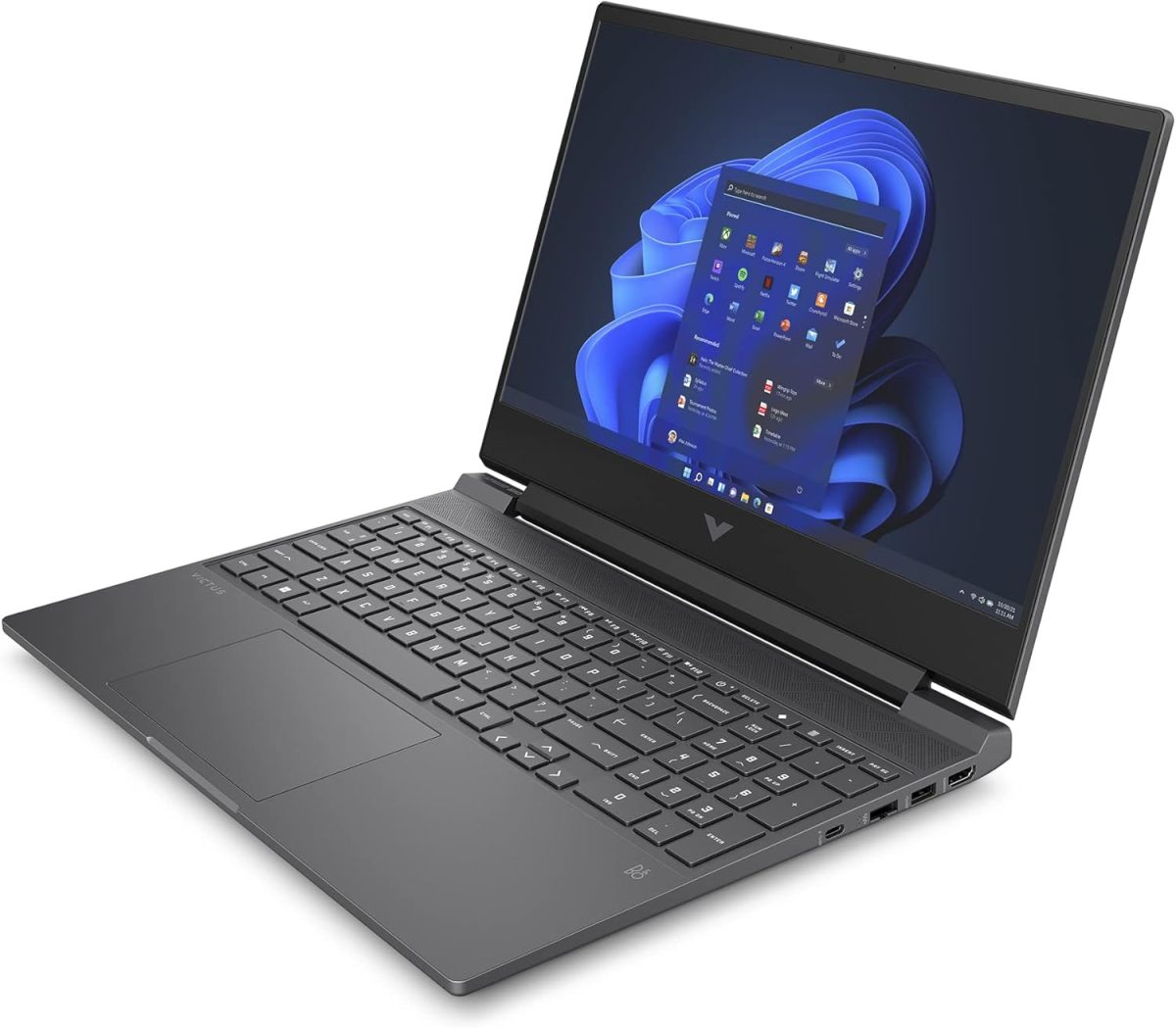 ⁦HP لابتوب العاب فيكتوس 15-fb0028ne بشاشة FHD مقاس 15.6 انش ومعالج AMD رايزن 7 وذاكرة RAM 16GB وSSD 512GB وبطاقة رسومات انفيديا جيفورس RTX 3050 Ti وويندوز 11 هوم وكيبورد انجليزي وعربي، فضي ميكا⁩ - الصورة ⁦3⁩