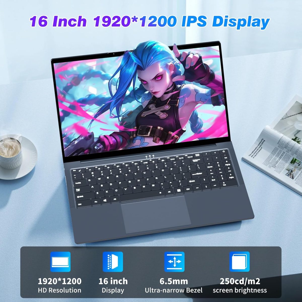 ⁦KUMNOSAL 16 Inch Laptop Computer, FHD IPS 1200p Screen, Gaming Laptop i5 (Up to 3.6GHz) for 16GB LPDDR4 RAM 512GB SSD, 180 Angle Open WiFi 5 HDMI Backlit Keyboard UHD Graphics 617 with Numeric Keypad⁩ - الصورة ⁦3⁩