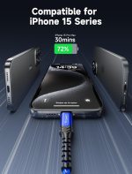⁦جي سوكس كيبل USB C 240 واط بطول 3 متر، كيبل USB C الى USB C PD 3.1 5A نوع C للشحن السريع لايفون 16/16 برو ماكس/15/15 برو ماكس، ماك بوك برو اير، ايباد برو اير، ديل XPS، سامسونج جالاكسي S24/S23، ازرق⁩ - الصورة ⁦3⁩