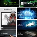 ⁦HP لابتوب العاب فيكتوس 15.6 انش بمعالج انتل i5-12450H الجيل 12 وبطاقة رسومات RTX3050 4GB وذاكرة RAM DDR4 48GB وSSD 1TB وويندوز 11 برو (يتضمن وحدة تحكم العاب الموجة الاولى + ماوس + مضاد للفيروسات +⁩ - الصورة ⁦3⁩
