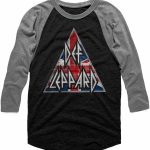 تي شيرت ديف ليبارد 80s Heavy Metal Band RocknRoll Brit Flag Logo Adult Raglan T
