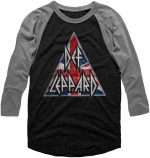 تي شيرت ديف ليبارد 80s Heavy Metal Band RocknRoll Brit Flag Logo Adult Raglan T