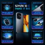 ⁦تكنو سبارك 10C (اسود ميتا، ذاكرة RAM 8GB، تخزين 128GB) | ذاكرة RAM 16GB قابلة للتوسيع | معدل تحديث 90Hz 6.55 انش HD + شاشة دوت | كاميرا خلفية مزدوجة بالذكاء الاصطناعي 16MP⁩ - الصورة ⁦2⁩