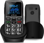ارتفون هاتف خلوي بزر كبير 4G فولت مفتوح لكبار السن بازرار كبيرة C1+4G لكبار السن، صوت واضح، زر استغاثة، USB-C وقاعدة شحن مريحة، ارقام ناطقة، متوافق مع تي موبايل