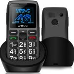 ارتفون هاتف خلوي بزر كبير 4G فولت مفتوح لكبار السن بازرار كبيرة C1+4G لكبار السن، صوت واضح، زر استغاثة، USB-C وقاعدة شحن مريحة، ارقام ناطقة، متوافق مع تي موبايل