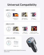 ⁦انكر شاحن سيارة 167.5 واط بحد اقصى 3 منافذ، محول سيارة USB-C لماك بوك برو/اير، سلسلة ايفون 16/15/14، سامسونج S24/S23، ايباد، هواوي، شاومي، فيفو واوبو (كيبل USB-C الى C متضمن)⁩ - الصورة ⁦7⁩