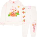 ايساك موريس ليمتد طقم مكون من قطعتين من قميص وسروال للبنات من ستروبري شورت كيك - سويت شيرت برقبة دائرية ضيقة وسروال رياضي للاطفال