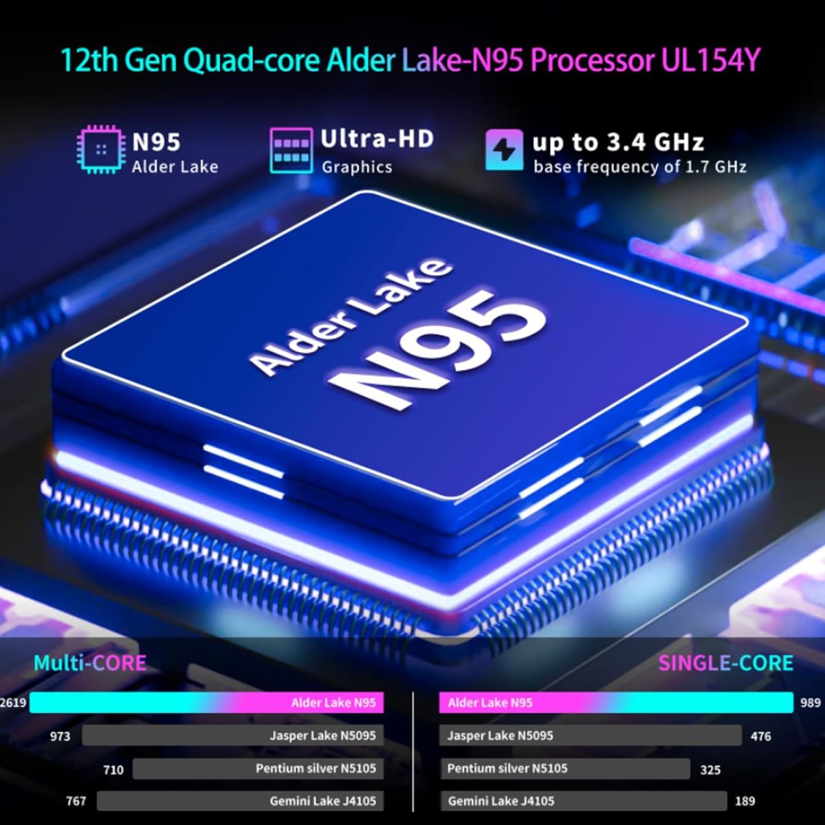 ⁦لابتوب العاب 15.6 انش من دانهو، 16GB RAM 512GB SSD، معالج N95 12° (حتى 3.4GHz)، FHD IPS زاوية مفتوحة 180 درجة، كيبورد مضيئة،⁩ - الصورة ⁦2⁩