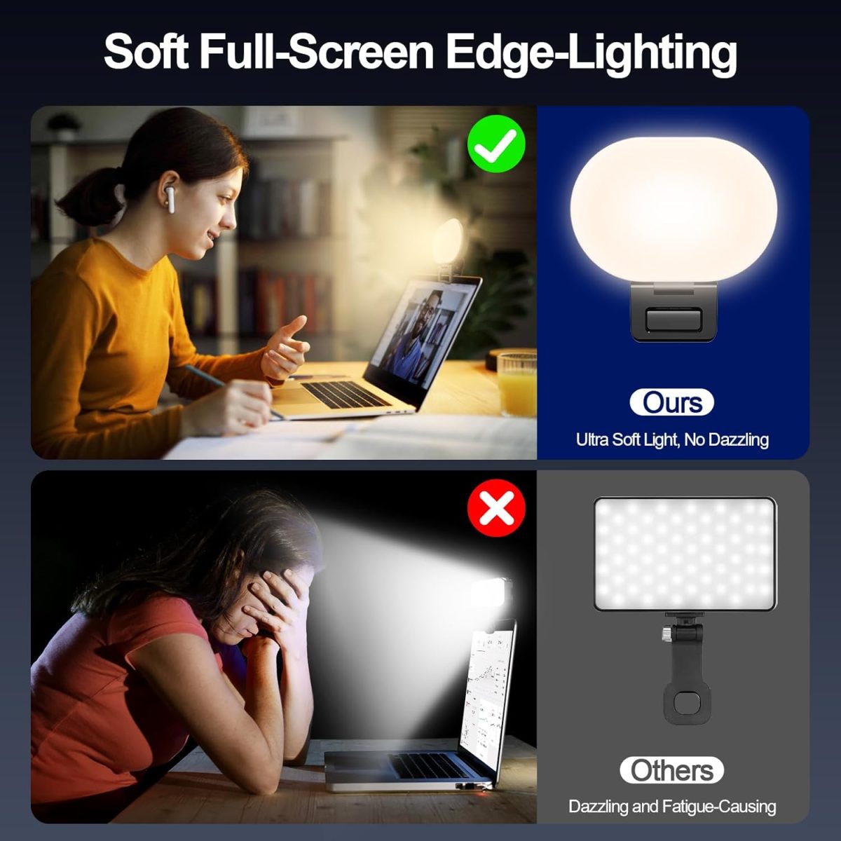 ⁦توبيب 80 مصباح LED لصور السيلفي بشاشة كاملة، حلقة اضاءة محمولة مع 3 اوضاع اضاءة و10 مستويات ساطعة، CRI 95+، مصباح جوال قابل لاعادة الشحن 2000mAh مع مشبك لايفون واندرويد والتابلت وفيديو تيك توك⁩ - الصورة ⁦3⁩