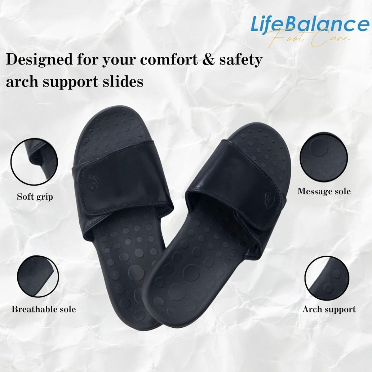 ⁦Lifebalance Plantar Fasciitis Feet Arch Support Slippers for Men | Reduce Foot & Heel Pain and Improve Posture | Mens Slippers⁩ - الصورة ⁦6⁩