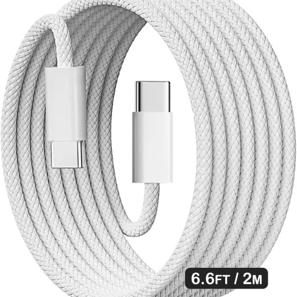 ون تو فور كيبل USB C الى USB C مضفر 60 واط، سلك شحن اسرع لتوصيل الطاقة، متوافق مع ايفون 15/15 برو/15 بلس/15 برو ماكس، ايباد ميني/برو، ماك بوك برو/اير، ابيض