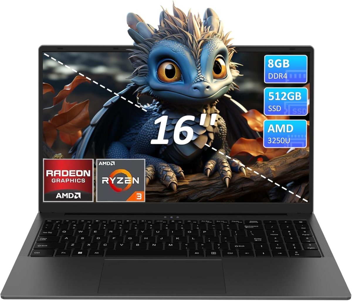 ⁦لابتوب اعمال 16 انش، معالج AMD رايزن 3 3250U، 8GB RAM 512GB SSD، فتح بصمة الاصبع، كيبورد باضاءة خلفية، شاشة FHD، لابتوب تقليدي للعمل والمكتب والطلاب والالعاب (8GB | 512GB)⁩ - الصورة ⁦8⁩