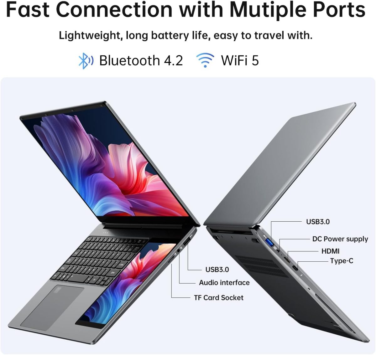 ⁦ايركسوان لابتوب بشاشة مزدوجة 15.6 انش + شاشة لمس 7 انش وذاكرة RAM 16GB وSSD 512GB ومعالج انتل N100 الجيل 12 (حتى 3.4GHz) وويندوز 11 وكيبورد باضاءة خلفية وبصمة اصبع⁩ - الصورة ⁦7⁩