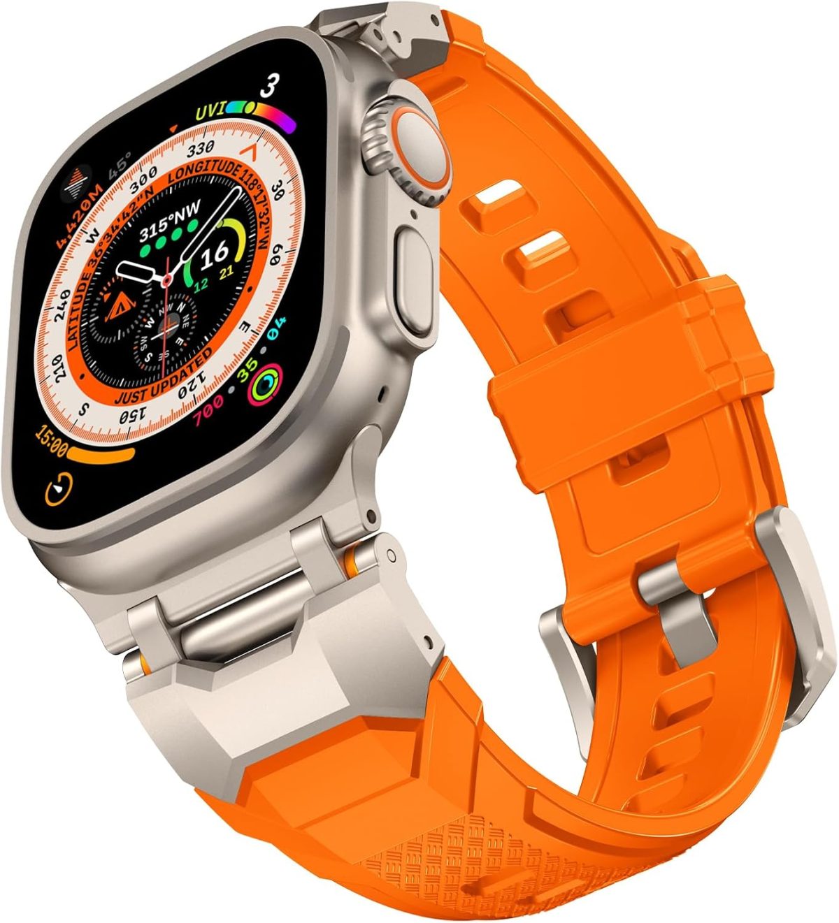 Mechanical Style Silicone Bands Compatible with Apple Watch Ultra 2/Ultra 49mm, Series 10 46mm/9/8/7(45mm)/SE2/SE/6/5/4(44mm) Sport Rugged Durable Strap with Metal Connector Replacement Band