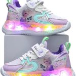 حذاء رياضي للبنات الصغيرات باضاءة LED 2024، حذاء رياضي كاجوال جديد للاطفال البنات السا فروزن برينسيس، حذاء رياضي مضاد للانزلاق