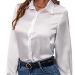 بلوزة نسائية سادة من الساتان بياقة وقبة واكمام طويلة وازرار سفلية من جورجليتر