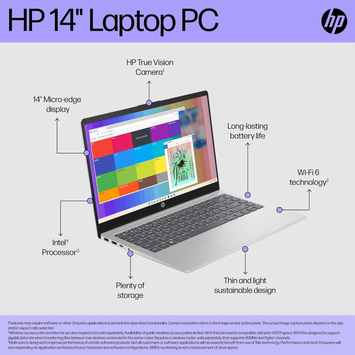 ⁦HP لابتوب 14-ep1003ne بمعالج انتل كور الترا 7-155H وشاشة FHD مقاس 14 انش وذاكرة RAM DDR5 سعة 16GB وSSD 1TB وبطاقة رسومات انتل ارك™ مدمجة وكيبورد انجليزي/عربي وويندوز 11، فضي طبيعي [B13Y4EA]⁩ - الصورة ⁦2⁩