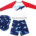 ماو طقم ملابس سباحة واقية من الطفح الجلدي للاولاد باكمام طويلة بعامل حماية من الاشعة فوق البنفسجية 50+ ملابس سباحة واقية من الشمس 3 قطع