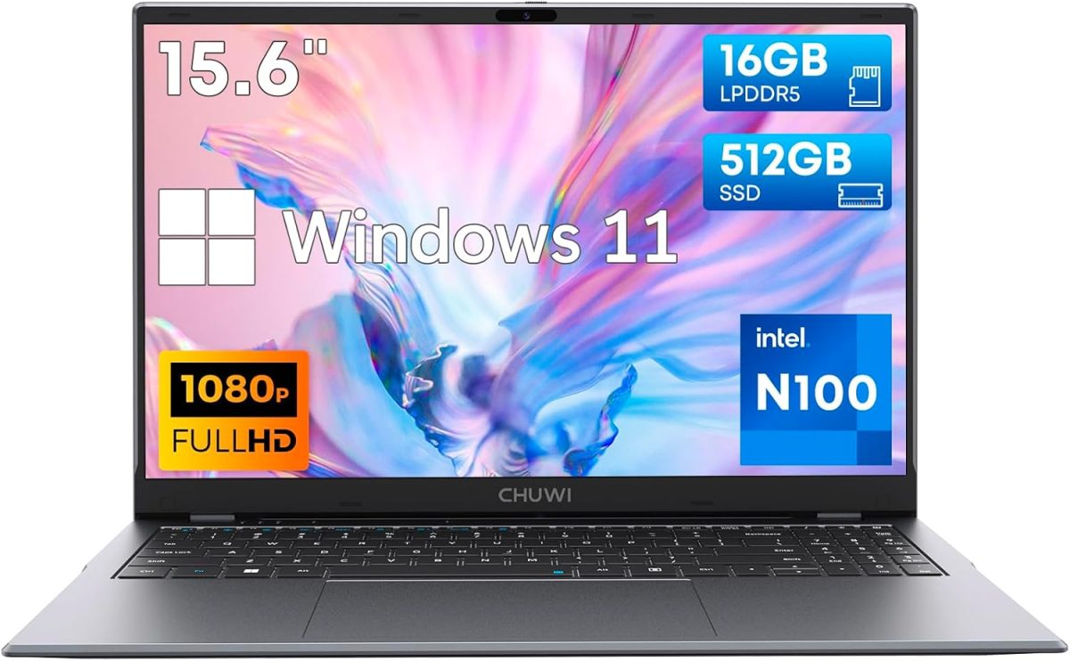 تشو وي لابتوب جيمي بوك بلس 15.6 انش، 512GB SSD 16GB LPDDR5، انتل N100 (حتى 3.4GHz، TDP 15W)، ويندوز 11، 1TB SSD اكسبند، IPS FHD 1920×1080، HDMI، واي فاي 6، بلوتوث 5.2، USB 3.0، كاميرا ويب