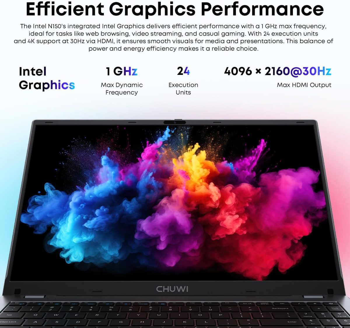 ⁦تشو وي لابتوب جيمي بوك بلس 15.6 انش، 16GB LPDDR5 512GB SSD، انتل N150 (حتى 3.6GHz، TDP 15W)، ويندوز 11، SSD 2TB، IPS FHD 2K، HDMI، واي فاي 6، بلوتوث 5.2، USB 3.0، كاميرا ويب⁩ - الصورة ⁦6⁩