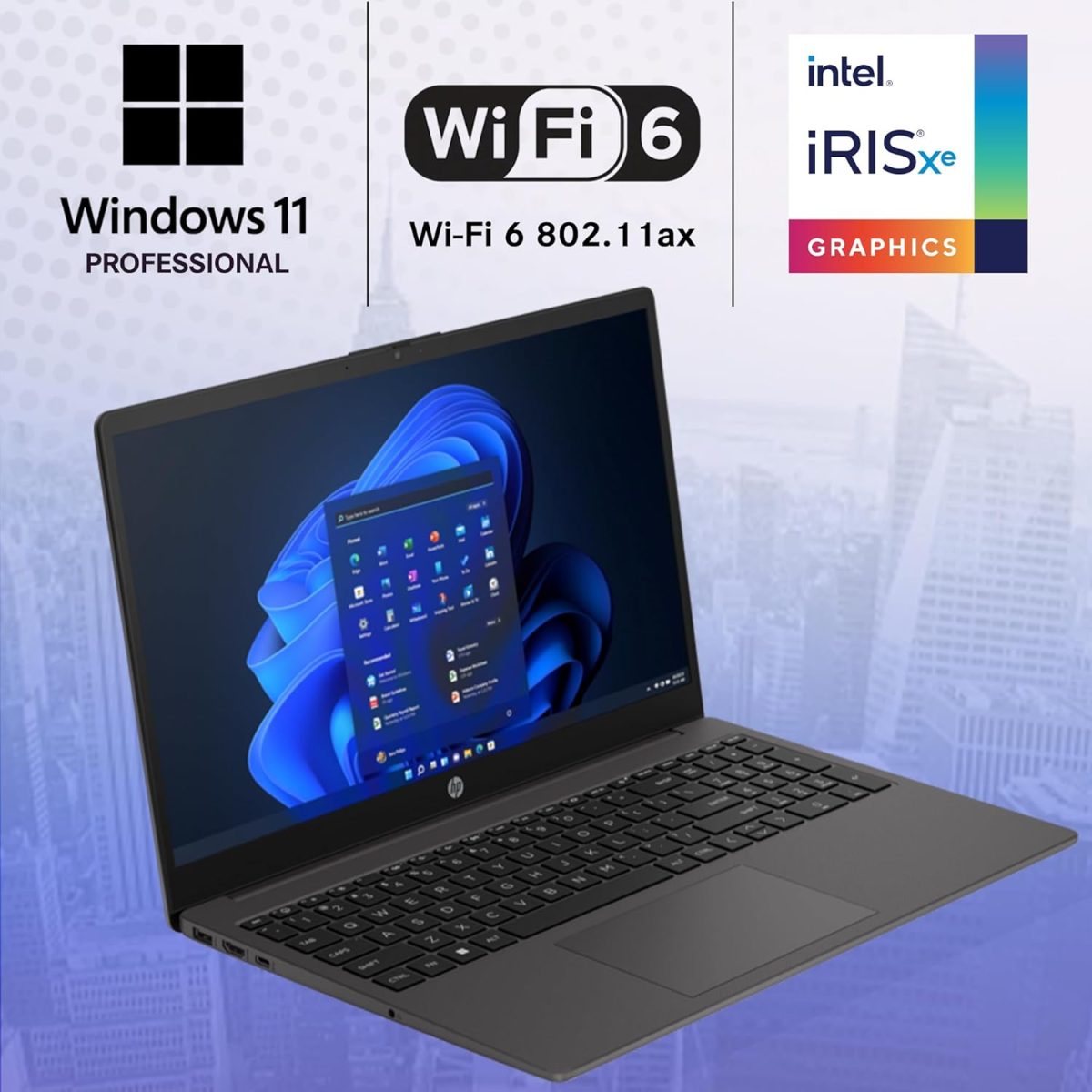⁦HP لابتوب 250 255 G10 للاعمال بشاشة FHD 15.6 انش ومعالج انتل كور i5-1334U (يتفوق على AMD رايزن 5 7530U) وRAM 16GB وSSD بمنفذ PCIe 512GB للمنزل والطلاب وكاميرا ويب ولوحة ارقام وويندوز 11 برو⁩ - الصورة ⁦3⁩