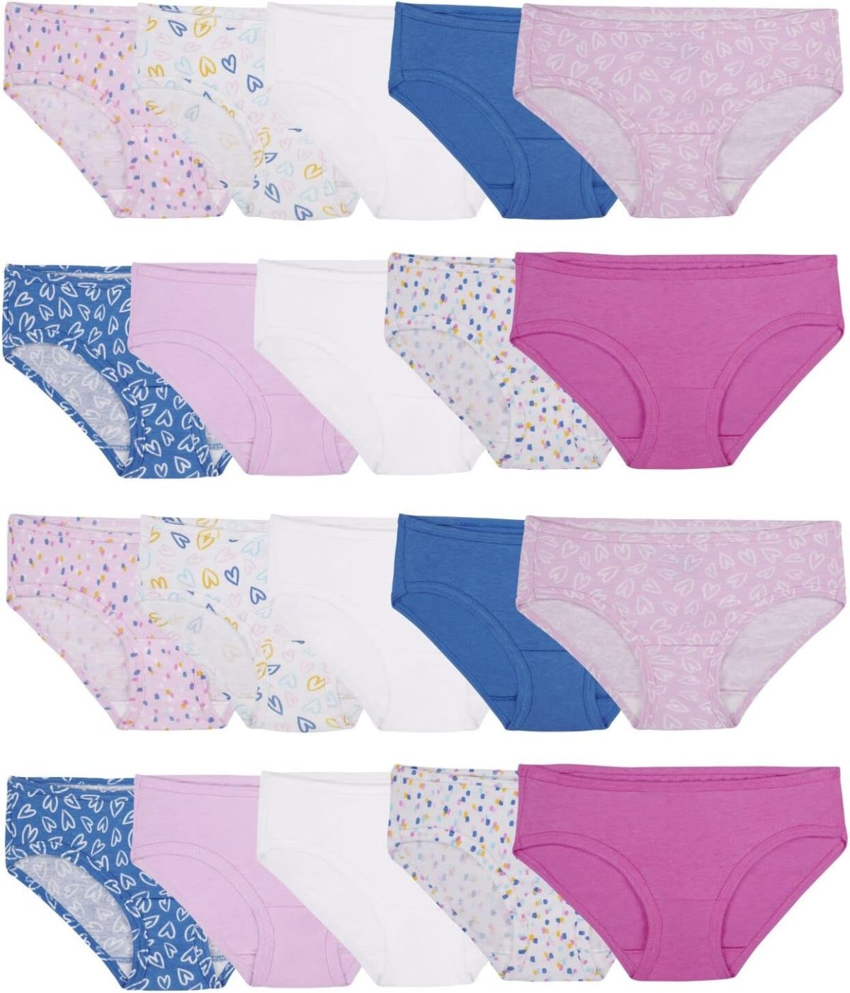Fruit of the Loom Girls' Cotton Hipster Underwear Hipster Panties (pack of 20)