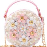 شنطة كروس للفتيات الصغيرات مع زهور لؤلؤية، شنطة كتف صغيرة لطيفة للاميرات للبنات الصغار