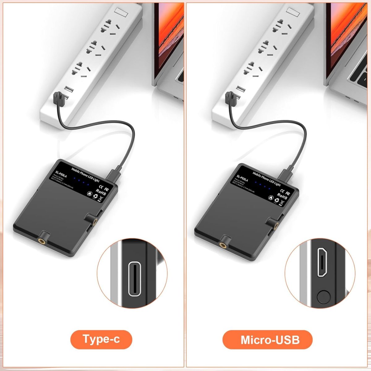⁦تونوف مصباح سيلفي محمول 60 LED، مصباح USB قابل لاعادة الشحن مع مشبك وفتحة برغي مزدوجة 1/4 انش، 2500-9000 كلفن قابل للتعتيم للجوال واللابتوب والتابلت والكاميرا لصور السيلفي ومؤتمرات الفيديو - اسود⁩ - الصورة ⁦5⁩