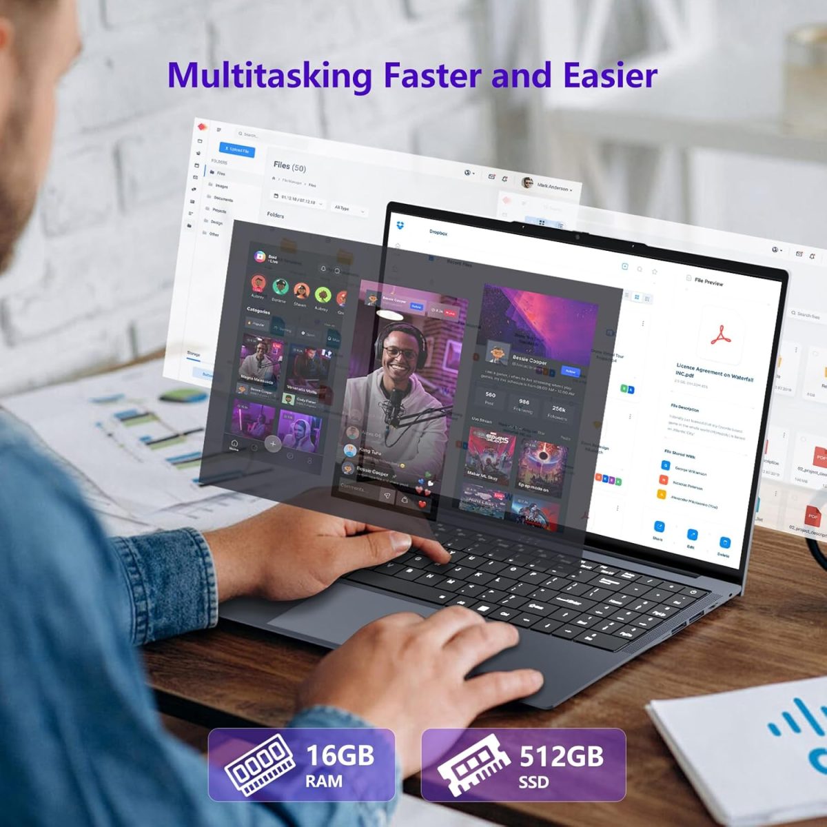 ⁦لابتوب اومنيكا i5 2025 بشاشة 16 انش بتردد 3.60GHz وذاكرة RAM 16GB وSSD 512GB FHD 1920×1200 وزاوية مفتوحة 180 درجة وكيبورد باضاءة خلفية للعمل والطلاب⁩ - الصورة ⁦4⁩