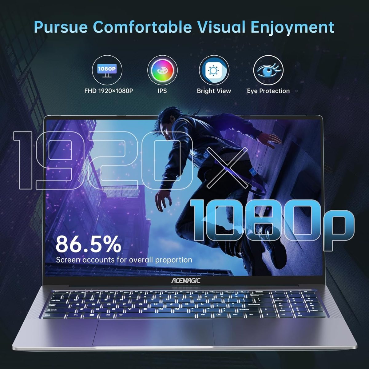 ⁦لابتوب ايس ماجيك 2025 بمعالج AMD رايزن 7 5700U (8C/16T حتى 4.3GHz) وRAM 16GB وSSD NVMe 512GB وويندوز 11 وبطاقة عرض مرئي راديون RX فيجا 8 وشاشة 16 انش وواي فاي 6 وكيبورد باضاءة خلفية⁩ - الصورة ⁦3⁩