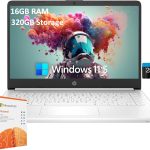 HP لابتوب اعمال 2025 للطلاب بشاشة HD 14 انش ومعالج انتل سيليرون رباعي النواة وRAM 16GB وذاكرة تخزين 320GB (بطاقة ذاكرة اي ام ام سي 64GB + بطاقة SD 256GB) واوفيس 365 لمدة عام وبطاقة رسومات انتل UHD