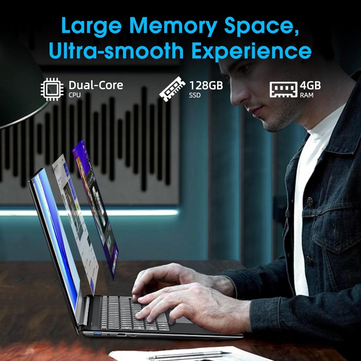 ⁦لابتوب ناكلود 17.3 انش، 4GB RAM 128GB SSD، نوت بوك I3 5005U، FHD IPS، 2 × USB 3.2، بلوتوث 4.2، واي فاي ثنائي النطاق، ذاكرة قابلة للتوسيع 512GB TF⁩ - الصورة ⁦3⁩