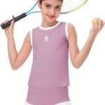 ريميمي طقم فستان تنس للبنات بتصميم لطيف بدون اكمام وبلوزة بدون اكمام وتنورة رياضية لعمر 4-12 سنة