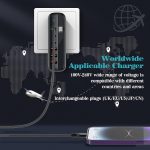 ⁦تايمريال محطة شحن سريع للسفر 140 واط جان 3 نوع C و3 USB، قابس قابل للفصل للسفر الدولي الولايات المتحدة/المملكة المتحدة/الاتحاد الأوروبي، شحن للابتوب والتابلت والهاتف الذكي، شاشة LED، كابل تمديد 1.5⁩ - الصورة ⁦4⁩
