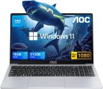 AOC لابتوب 2025 بمعالج انتل رباعي النواة توين ليك N150 (حتى 3.6GHz) 16GB DDR4 512GB SSD 15.6 انش FHD ويندوز 11 برو، هيكل معدني، نوع C