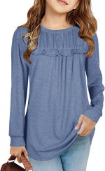 Girls' T-shirts, tunic, ruffles, long-sleeved shirts, leisure, loose tops, cute children's soft blouse