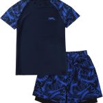 سيور بدلة سباحة للاولاد من قطعتين باكمام قصيرة مع سروال سباحة للاطفال الكبار، ملابس سباحة للشاطئ وركوب الامواج من 9-15 سنة